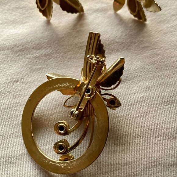 Vintage Brooch and earring set, turqoise and gold colours.  Unsigned. - Picture 6 of 6
